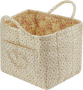 Quilted Fabric Storage Basket with Handles & Pocket, Foldable Laundry Hamper Boho Floral Print Organizer Bin for Home, Picnic, Office 12"x10"x10" (A-2)