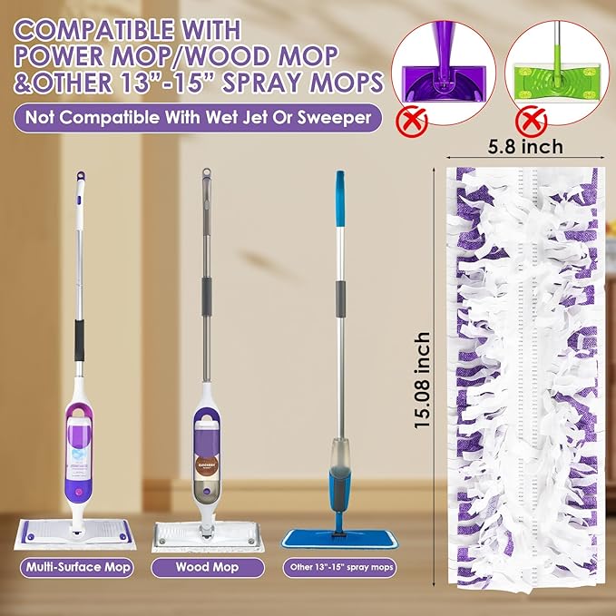 Cleaning Cloths 20-Pack Disposable Power Mop Pad Refills Compatible with Swiffer Power Mop Refills, Thickened Replacement for Swiffer Wet Pads Refill,Non-Washable&Non-Chemical&Unscented