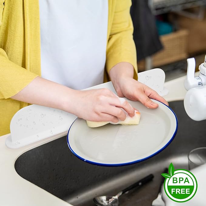 19.29 inch Silicone Sink Splash Guard, Splash Guard for Kitchen Sink Area, Backsplash Protector for Kitchen Countertop & Bathroom Bathtub with Non-Slip Strong Suction, White