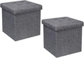 B FSOBEIIALEO Storage Ottoman Cube, Storage Chest Folding Foot Rest Seat, Linen Grey 12.6"X12.6"X12.6" (2 Pack)