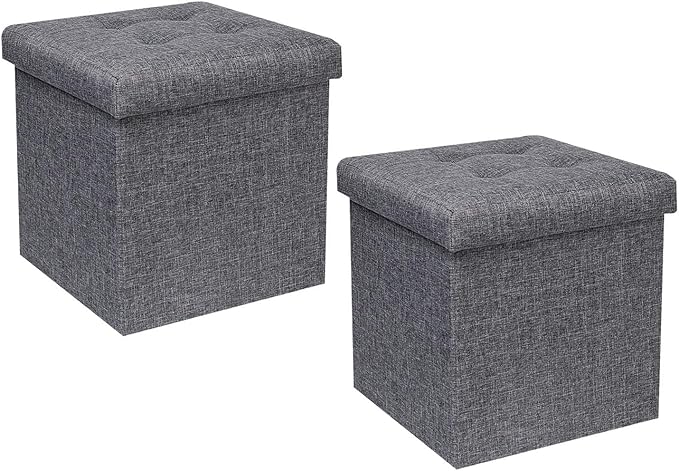 B FSOBEIIALEO Storage Ottoman Cube, Storage Chest Folding Foot Rest Seat, Linen Grey 12.6"X12.6"X12.6" (2 Pack)