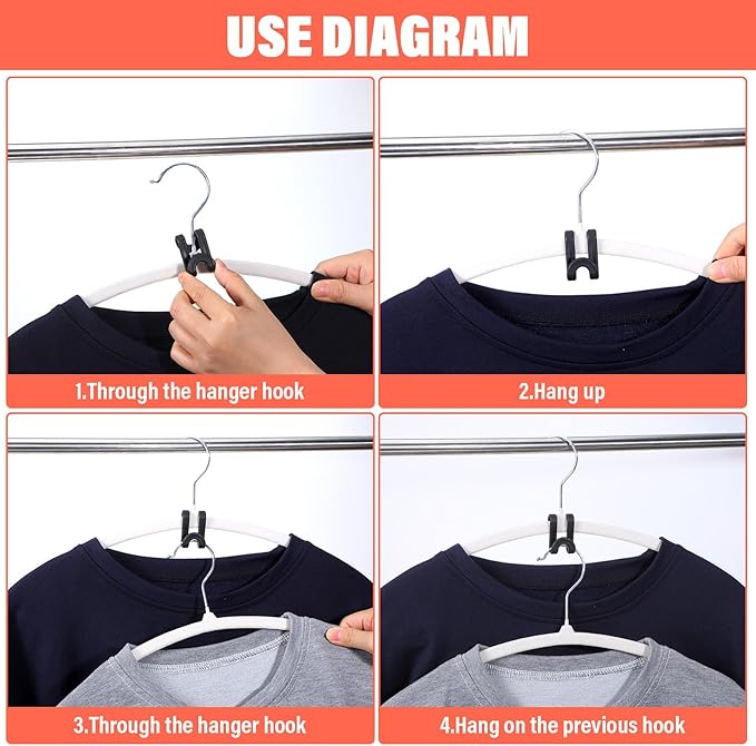 240 Pcs Black Clothes Hanger Connector Hooks, Heavy Duty Plastic Space Saving Cascading Hanger Extender Clips for Closet Organizer