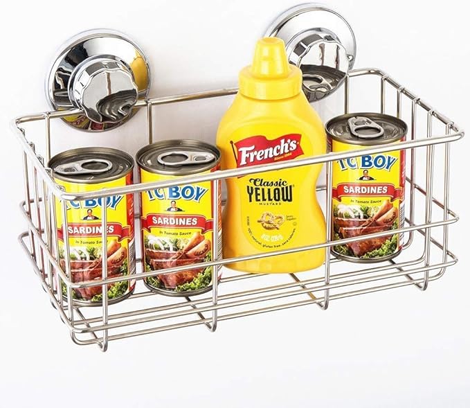 SANNO Suction Cup Shower Caddy Basket for Shampoo Combo Organizer Basket Stainless Steel Holder for Bathroom Storage，pack of 2