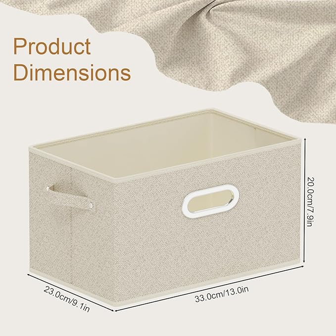 Open Storage Baskets, Collapsible Cube Bins, Fabric Container Organizer with Metal Handles, Boxes for Shelves, Closet, Living Room, 13x9.1x7.9in, Grey and Beige, 4 Pack