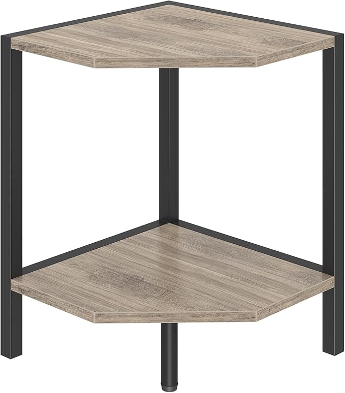 Corner Shelf Stand, 2 Tier Industrial Corner Bookshelf, Multipurpose Standing Corner Display Shelf Countertop Organizer for Living Room Kitchen Bedroom Office, Greige