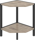Corner Shelf Stand, 2 Tier Industrial Corner Bookshelf, Multipurpose Standing Corner Display Shelf Countertop Organizer for Living Room Kitchen Bedroom Office, Greige