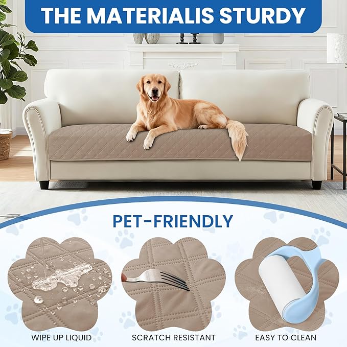 Waterproof Dog Bed Cover, Non-Slip Dog Blanket for Couch, Couch Covers for Dogs Washable, Pet Blanket for Furniture, Pet Bed Mat for Sofa, Car, Pet Supplies (82x120 Inch, Khaki)