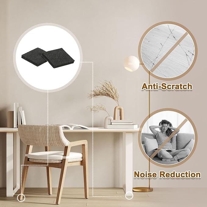uxcell Felt Furniture Pads, 4Pcs 2.36" x 2.36" Adhesive Backed Felt Non-Slip Anti-Scratch Chair Leg Protectors for Protecting Hardwood Floor, Black