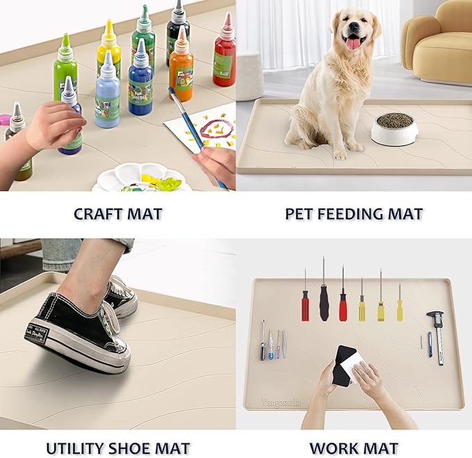 Heavy Duty Silicone Under Sink Mat for Kitchen Waterproof 34" x 22", Extra Thick Rubber Mat Drip Tray, Raised Edge Under Sink Liner, Prevent Drips, Leaks, Spills, Beige