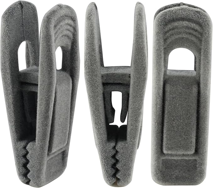 Litoexpe 20 Pcs Grey Velvet Hangers Clips, Pants Hangers Velvet Clips, Strong Finger Flocked Clips for Thin Felt Hangers