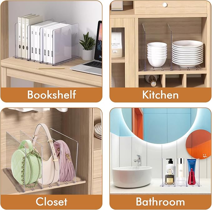Acrylic Purse Organizer, Purse Storage Rack for Closet Organization, Clear Shelf Divider, Adjustable Clutch Bag Organizer Handbag Dividers Rack, Detachable Separators for Bedroom Bathroom Office