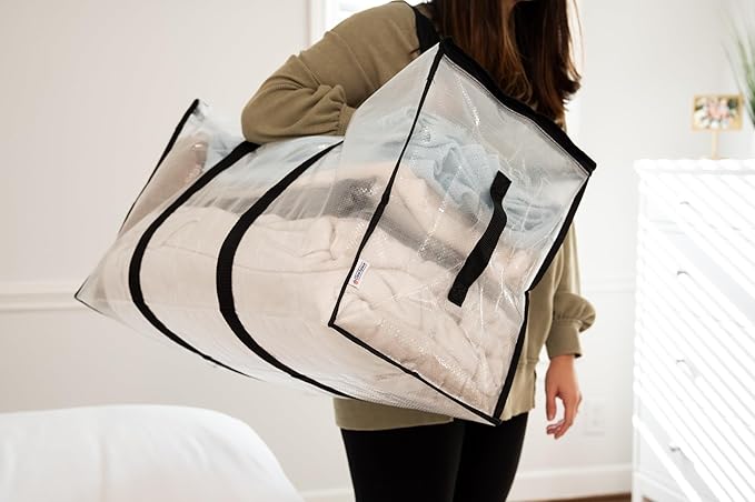 ClearSpace Heavy Duty Moving Bags or Storage Bags – Clear Storage Bins with Lids, Large Moving Boxes with Backpack Straps & Zippers – Packing Bags & Moving Supplies for College Dorm- 8 Pack