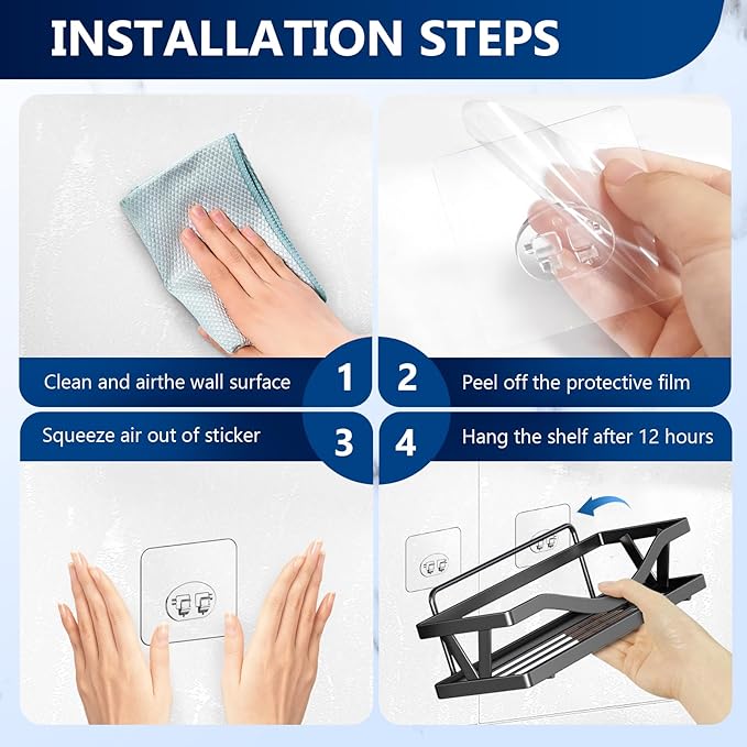 14 Pack Shower Caddy Adhesive Replacement, Waterproof Strong Hooks for Shower Caddy, No Drilling Bathroom Storage Shelves, Soap Holder, and Kitchen Racks