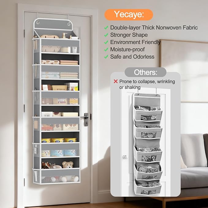 Yecaye 3 Pack Over The Door Organizer, 6-Tier Closet Door Hanging Organizer with 12 Mesh Pockets, Bathroom Organizers and Storage, Ultra Sturdy Large Capacity Over Door Storage Newborn Baby Essentials