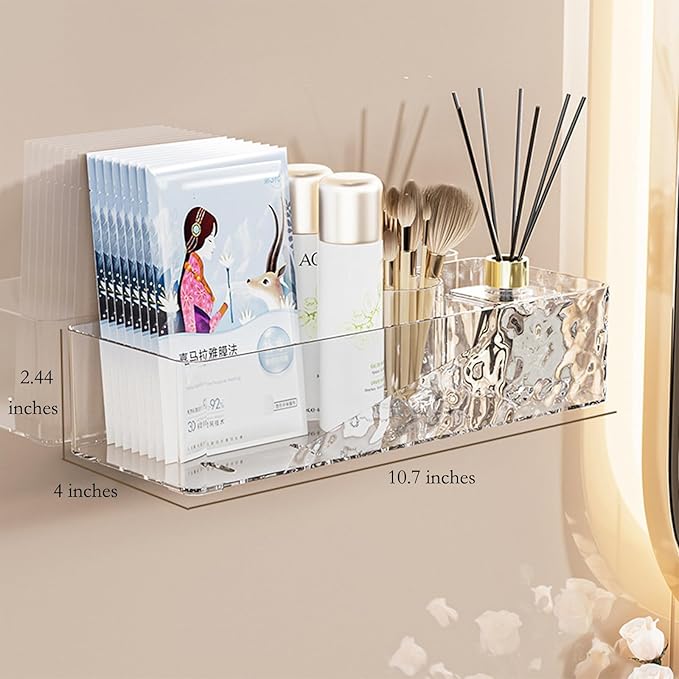 Lae Nuvole Wall Mounted Bathroom Caddy Organizer, Adhesive Shower Shelf for Inside Shower Caddy Plastic Bathroom Organizers and Storage for Wall, Makeup, Bath, Home Decor, No Drilling (Clear)