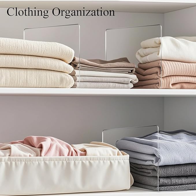 Lebouri Shelf Dividers for Closet Organization - 10" Tall x 12" Deep Acrylic Closet Dividers for Shelves - Clear Free-Standing Shelf Separators for Clothes Sweater Purse