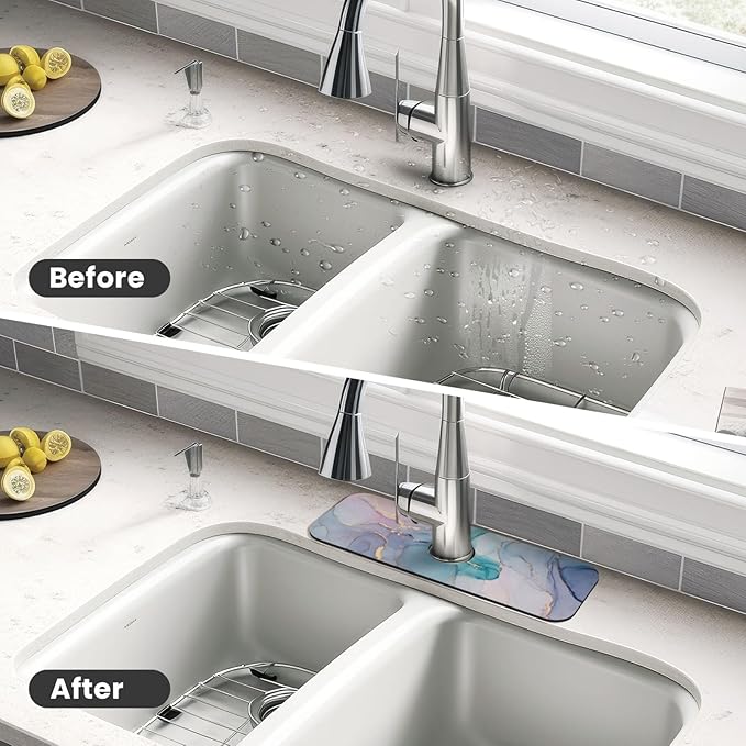 Colorful Marble Abstract Kitchen Sink Splash Guard Faucet Mat Super Absorbent Fast Drying Mat Sink Gadgets-Fast Drying Pad Sink Mat For Kitchen Bathroom (15" X 5.5" )
