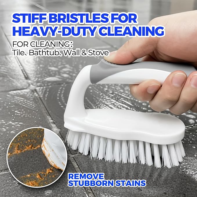 Scrub Brush - 6 Pack, Scrub Brushes for Cleaning, Heavy-Duty Scrub Brush, Stiff Bristles Cleaning Brush, for Kitchen, Bathtub, Floor and Wall Surfaces, Grey