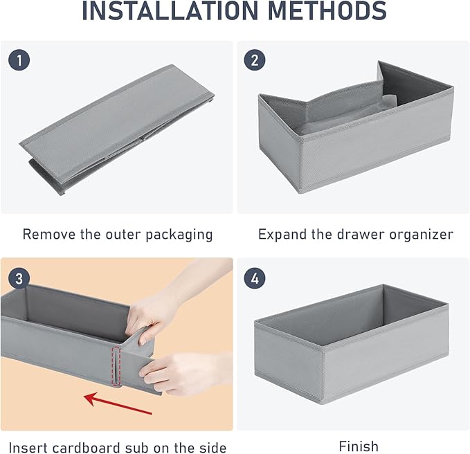 DIMJ Drawer Organizer Clothes - Underwear Organizer Small Sock Organizer Closet Organizers and Storage Box Dresser Drawer Dividers for Baby Clothes,Bra,Socks, Belt, Tie, Set of 9,Grey