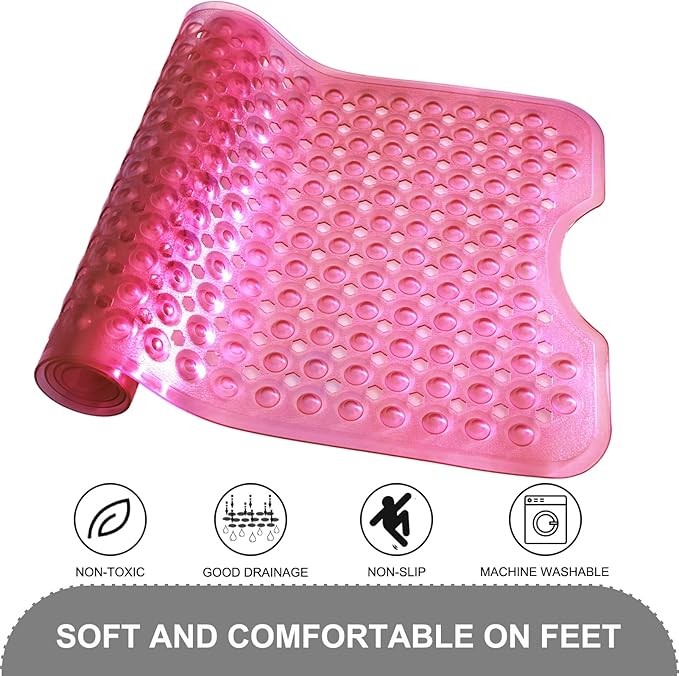 Bath Tub Shower Mat, Non Slip Bathtub Floor Liner Mats with Suction Cups and Drain Holes, Machine Washable Bathmat for Bathroom Floor Safety, 40 x 16 Inch, Clear Burgundy