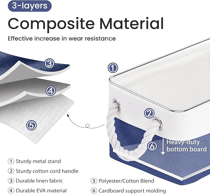 Storage Baskets for Shelves 11.8x7.9x5.2 Inch, Foldable Fabric Storage Bins with Handles, Small Storage Baskets for Organizing Closet, Office, Home Organization (1-Pack, White&Blue)