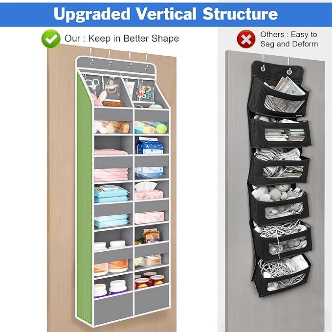 Univivi 6-Shelf Over Door Hanging Organizer Fabric Door Organizer with 10 Deep Pockets and 4 Small PVC Pockets Hanging Storage Organizers for Baby Nursery(Grey)