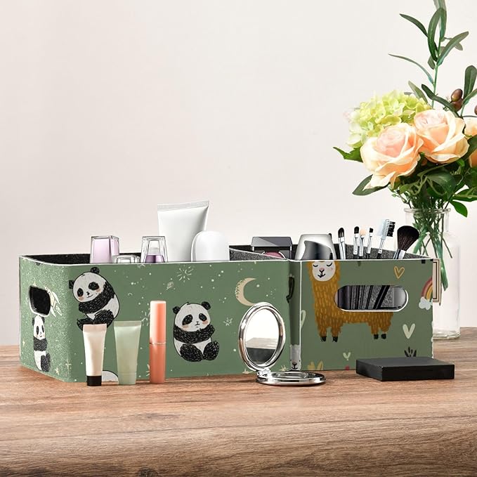Sage Green Panda Rockets Closet Storage Bins 2 Pcs Felt Open Home Storage Containers Organizer with Handles Collapsible Shelf Basket for Home Office Craft Room Classroom Fabric