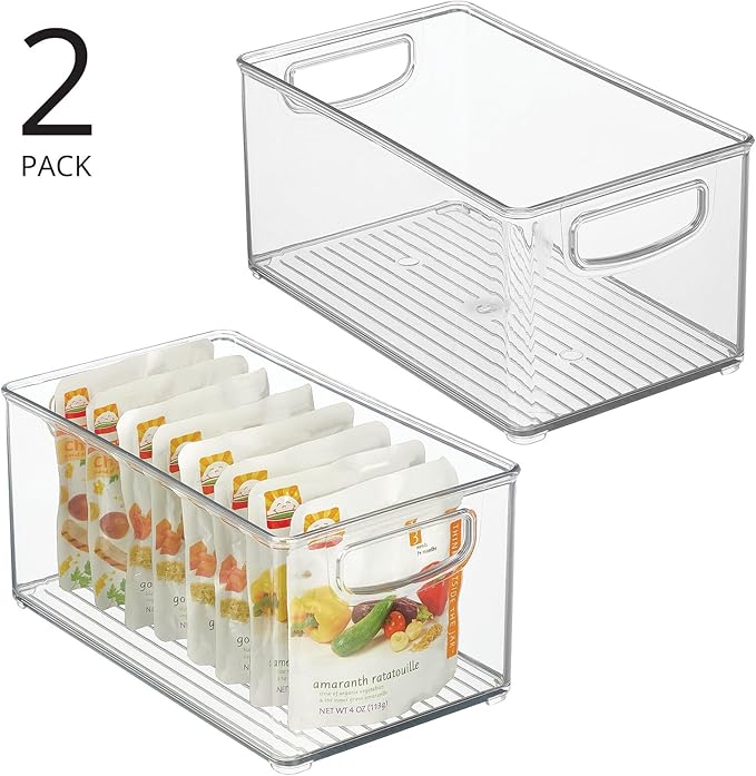 mDesign Plastic Baby Nursery and Food Organizer - Storage Holder Bin with Handles for Closet, Cupboard, Cabinet, Drawers, Shelves - Holds Canned Food, Bottles - Ligne Collection - 2 Pack - Clear