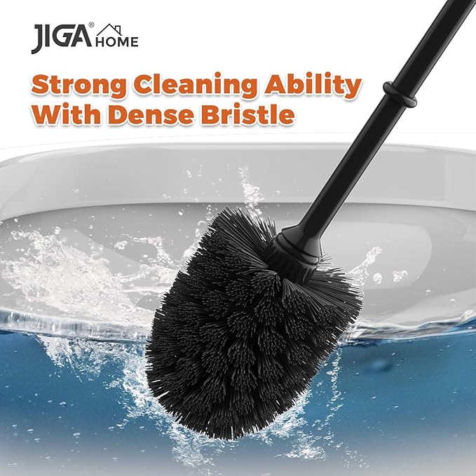 JIGA 3 Pack Toilet Brush and Holder Set, Toilet Bowl Brush with Caddy Bathroom Stiff Bristles Toilet Scrub Brush, Black