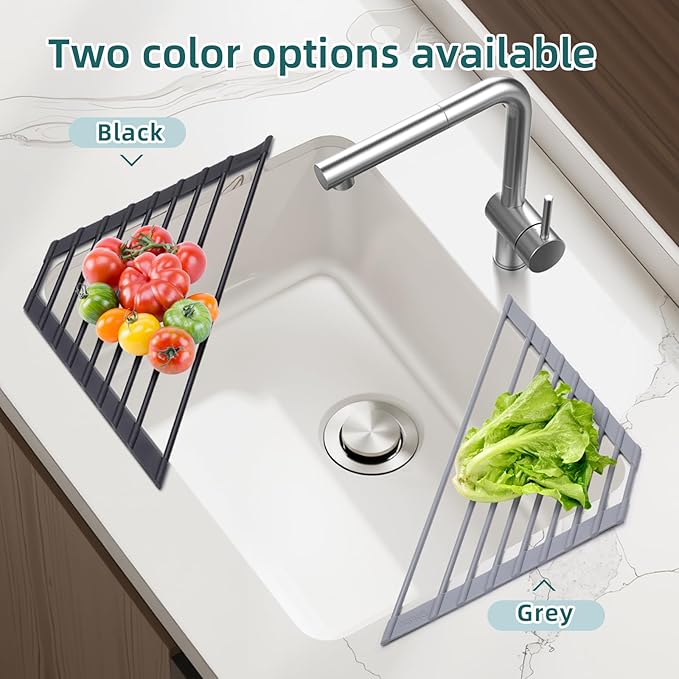 Corner Sink Caddy, Ohuhu Sponge Holder for Kitchen Sink Organizer Silicone Wrapped Steel Anti Slip Rust Triangle Over the Sink Dish Drying Rack for Sink Corner Multipurpose Drainer Trivet Space-Saving