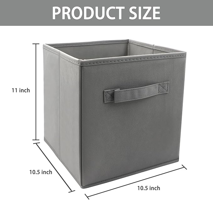 Storage Cubes Collapsible fabric Storage bins,cube storage organizer 10.5 * 10.5 * 11 inch,For home and office Collapsible Closet Shelf Organizers, Drawer Organizers(Grey)