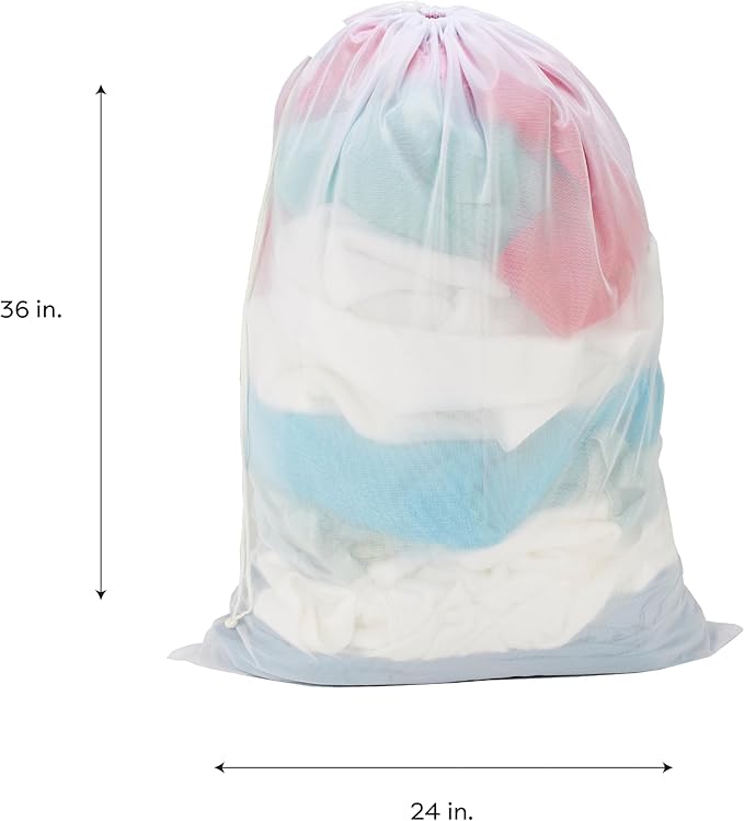 Laundry 360 Santized Mesh Bag | Dimensions : 36 x 24 x 7 inches | Drawstring Closure | Holds 2 Loads | Assorted | Laundry Storage