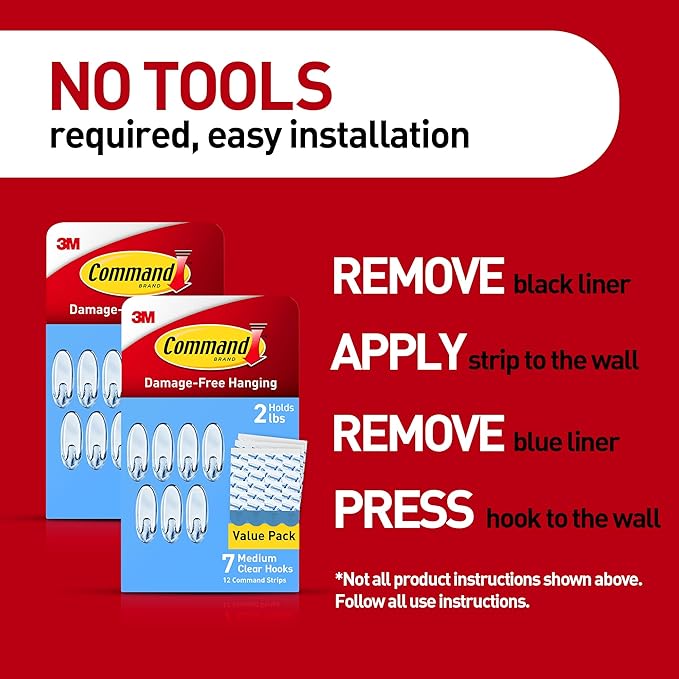 Command Clear Medium Hooks, 14 Hooks, 24 Strips - Easy to Open Packaging, Organize Damage-Free