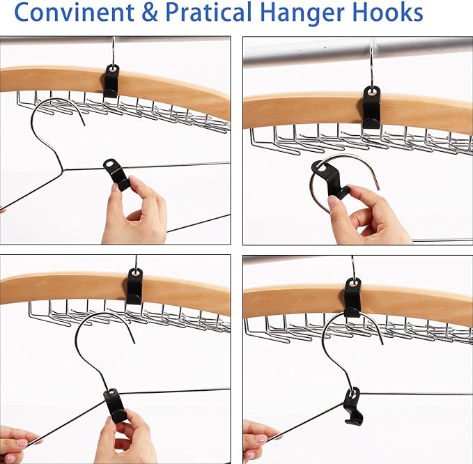200 PCS Plastic Clothes Hanger Connector Hooks, Space Saving Hanger Extender Clips, Heavy Duty Closet Organizer (Black)