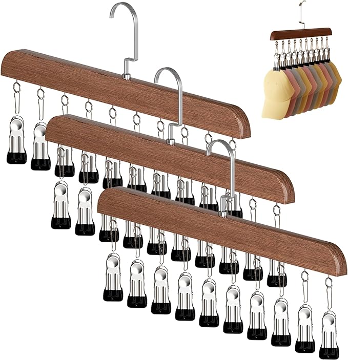 Closet Organizer with 10 Clips - Space Saving Hanging Closet Organizer, Multi-Purpose Storage Hanger for Pants, Leggings, Jeans, Sock, Shorts with Sturdy Steel Non-Slip Clips (3Pcs-B)
