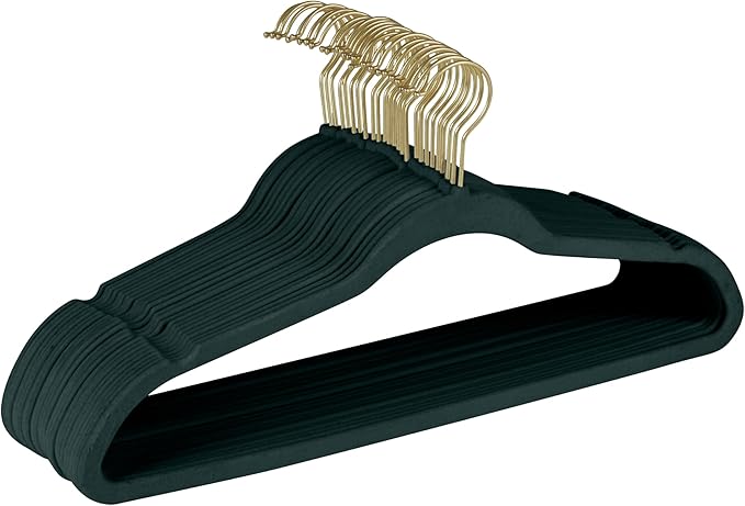 Simplify Slim Velvet Gold Hook Clothes Hangers 75 Pack | Non-Slip | Shirts | Suit | Pants | Dresses | Garments | Closet Storage & Organization | Durable | Emerald