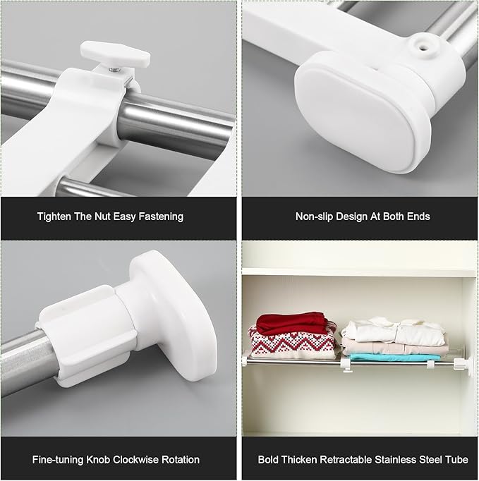 Geetery 4 Pcs Closet Tension Shelf Rod Metal Expandable Shelf Organizer Adjustable Closet Shelves Rack DIY Dividers Separators for Cabinet Storage Locker Clothes(16.54–23.62 Inch)