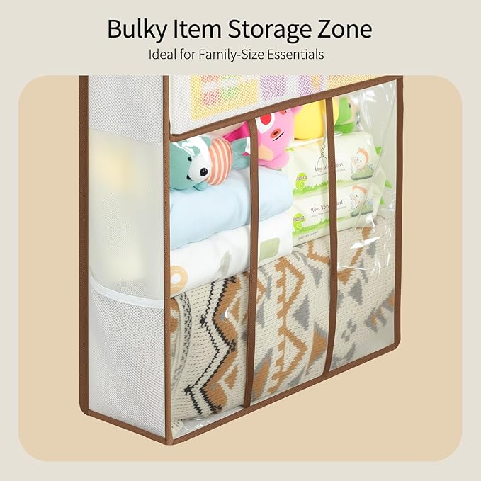 Yecaye 6 Tier Over The Door Organizer with Detachable Bin, Stuffed Animal Storage with Clear PVC Windows, Door Organizer Hanging for Bedroom Nursery Closet Dorm Room Laundry Pantry Bathroom, Beige