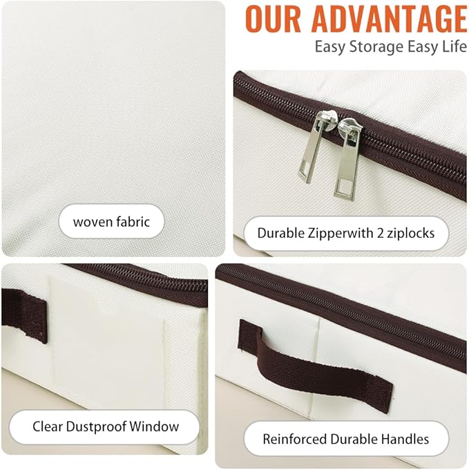 iwill CREATE PRO 2Pcs Under-Bed Storage Bins with Sturdy Handles, Toy Storage Organizers, Clothes Storage, Rigid Folding Under Sofa Storage for Clothing, Quilts, Wrapping Paper (Beige, 29.5*15*4")
