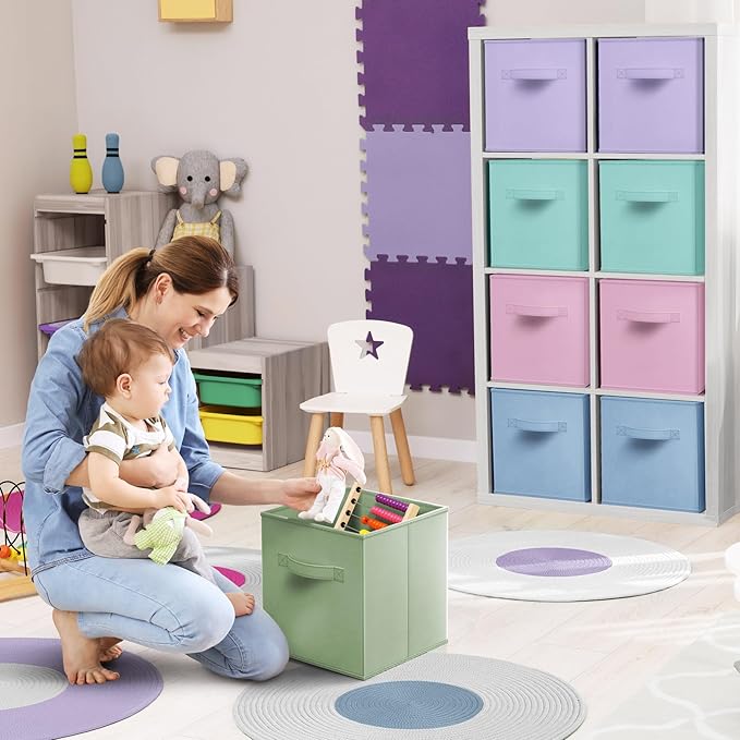 Sorbus 11 Inch Storage Bins - Sturdy Collapsible Fabric Storage Cubes with Handle - 12 Foldable Baskets for Organizing Clothes, Toys, Books - Storage Baskets for Shelves, Closets