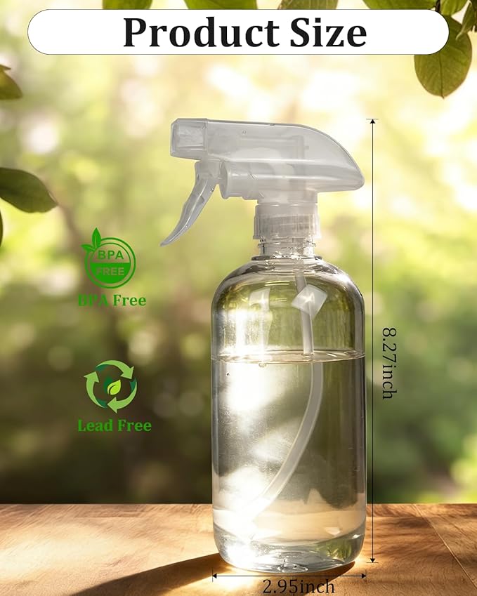 2 Pack 360° Spray Bottles, 16 oz Plastic Small Containers with Adjustable Spray Nozzles, Spray Bottles for Hair, Cleaning Solutions, BBQ and Plants Clear