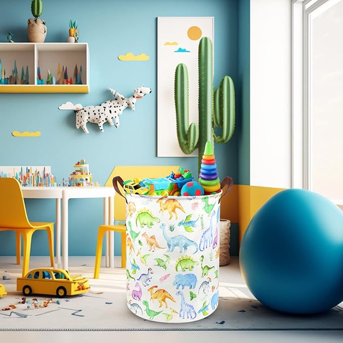 Large Storage Basket,Dinosaur Baby Hamper,Collapsible Canvas Waterproof Coating Boys hamper for Storage Bin Toy Bins,Kids Room,Boys Room Decor,Toys Nursery Gift Basket,Room Decor(Dinosaur)