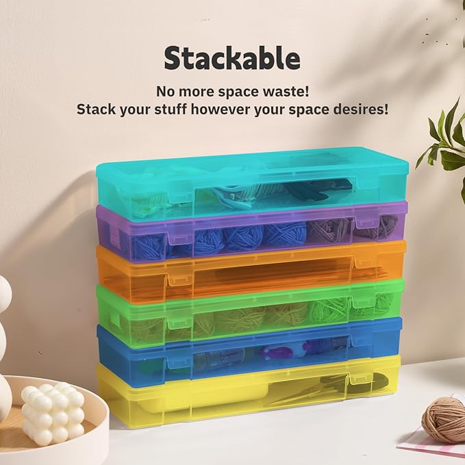 novelinks Plastic Clear Storage Containers for Organizing, Craft Storage Organizers and Stackable Storage Bins with Lids for Pencil Box, Bead, Cookie Cutter, Board Game (6 Pack Large -Color)