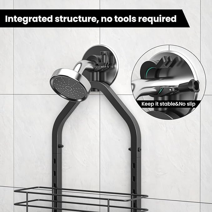 Shower Caddy Hanging, Adjustable Anti-Swing-Over The Shower Head Caddy, 3 Tier Height Bathroom Storage Organizer Bathroom Shelves Basket Rack Shower Caddies (3Tier)