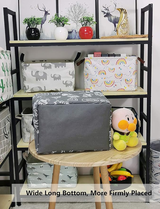 QUEENLALA Rectangular Laundry Hamper/Foldable Nursery Laundry Basket for Organizing/Storage Bin Baskets/Children Toy Office Bedroom/Toy Bin Closet Shelf Baskets（Rec-Grey space exploration）