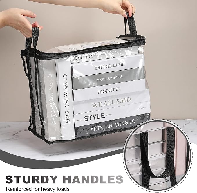 PATIKIL 15x9.5x12.6in Clear Storage Bags, Plastic Storage Bags Clear Small Zippered Organizers Foldable Closet Bed Sheet Organizer Cube with Zipper Handles for Book Clothes Yarn,L, Black