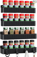 Nieifi Spice Rack Wall Mount, 4 Pack, Black, Screw or Adhesive Installation, Spice Rack Organizer for Your Kitchen Cabinet or Pantry Door