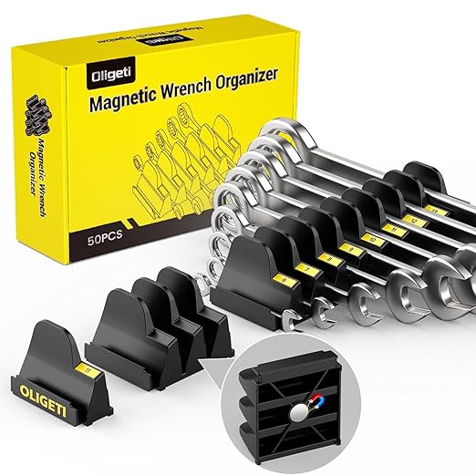 50pcs Magnetic Wrench Organizer Set for Metal Tool Box,Modular Wrench Holder with Metric&SAE Labels