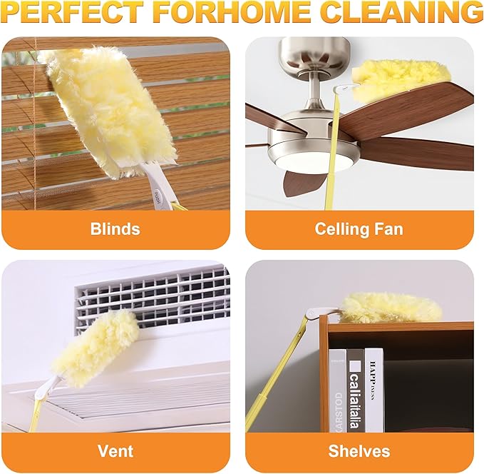 JOYMOOP Scented Telescopic Duster kit, 3FT Extendable Handle (Yellow) + 24 Yellow Refill Heads – Easy Cleaning for Ceilings, Ceiling Fans, Blinds, Vents & Shelves