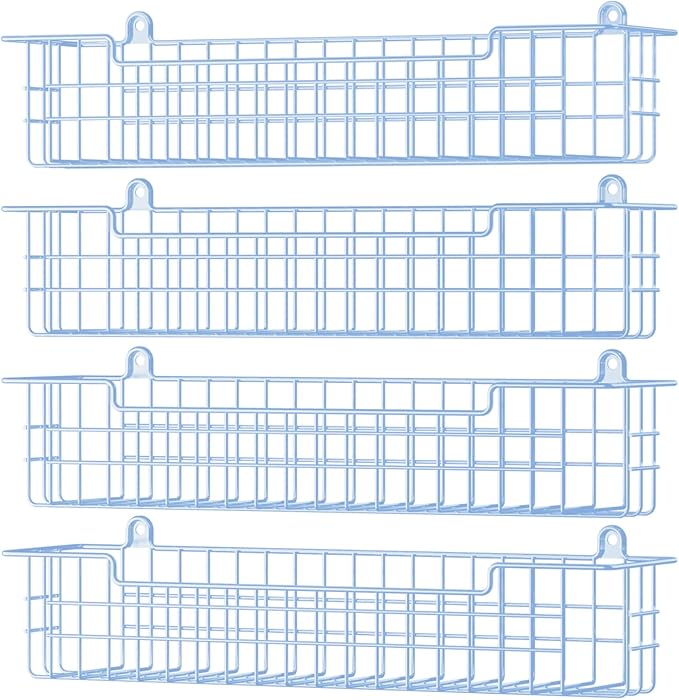 Spice Rack Wall Mount, 4-Pack Seasoning Organizer for Kitchen Storage Organization, Metal Spice Holder Saving Space Shelf for Cabinet, RV, Pantry, Blue